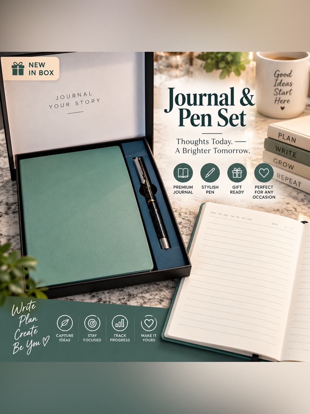 Teal Hardcover Journal & Pen Gift Set NEW IN BOX